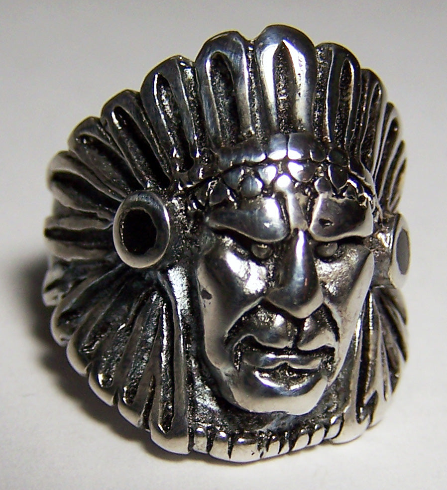 Wholesale INDIAN HEAD  SILVER DELUXE BIKER RING (Sold by the piece) * CLOSEOUT NOW ONLY $3.75 EA - SIZE 7 ONLY