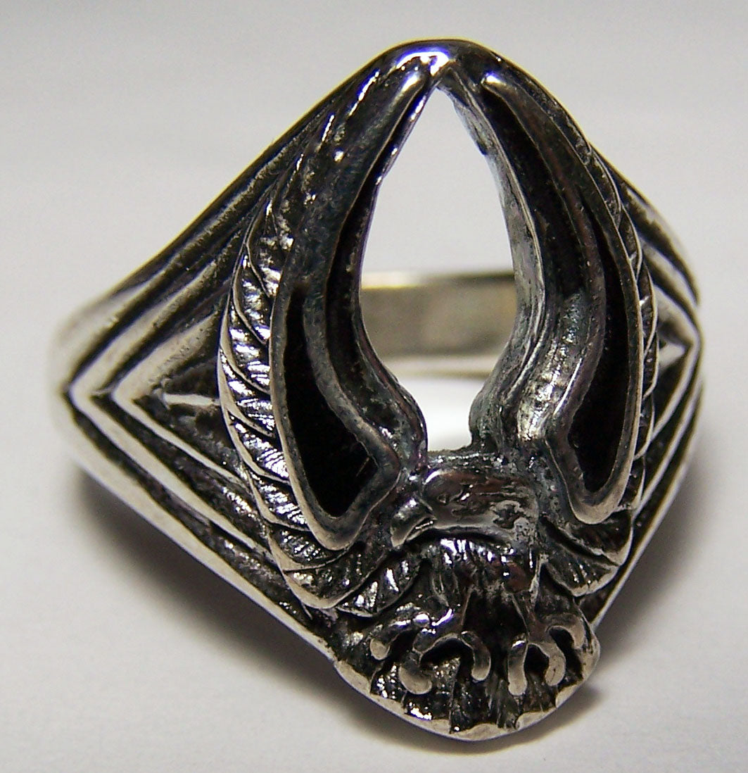 Wholesale EAGLE W INLAYED WINGS UP SILVER DELUXE BIKER RING (Sold by the piece) *