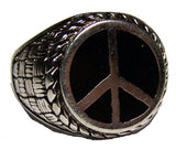 Wholesale ROUND PEACE SIGN DELUXE SILVER BIKER RING (Sold by the piece) *-  CLOSEOUT AS LOW AS $ 3.50 EA