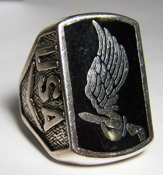 Wholesale USA MILITARY AIRBOURNE 173RD DIVISION SILVER DELUXE BIKER RING (Sold by the piece) *