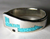 Wholesale NATIVE TURQUOISE BLUE INLAYED LIGHTNING BOLT SILVER DELUXE BIKER RING (Sold by the piece) *