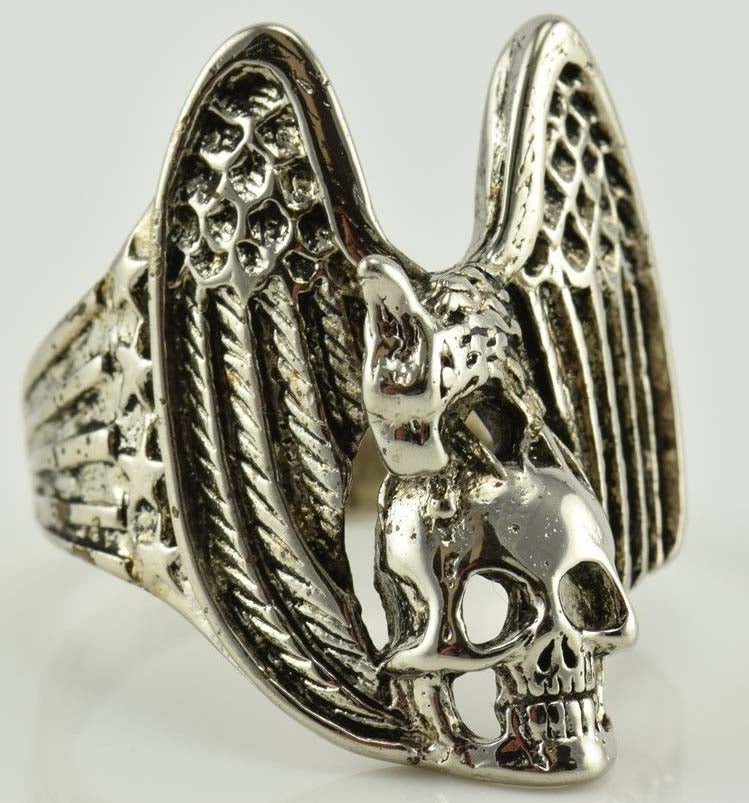 Wholesale EAGLE WITH SKULL BIKER RING  (Sold by the piece)