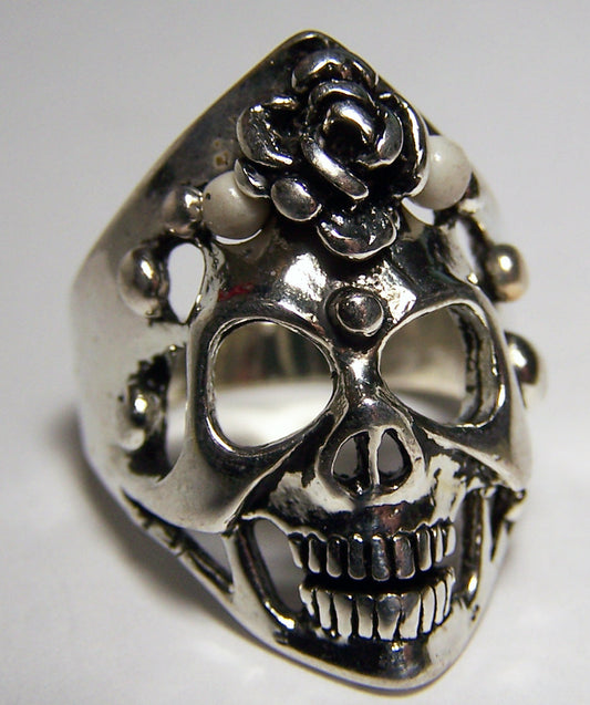 Wholesale SKULL WITH SPIKES & ROSE BIKER RING (Sold by the piece)