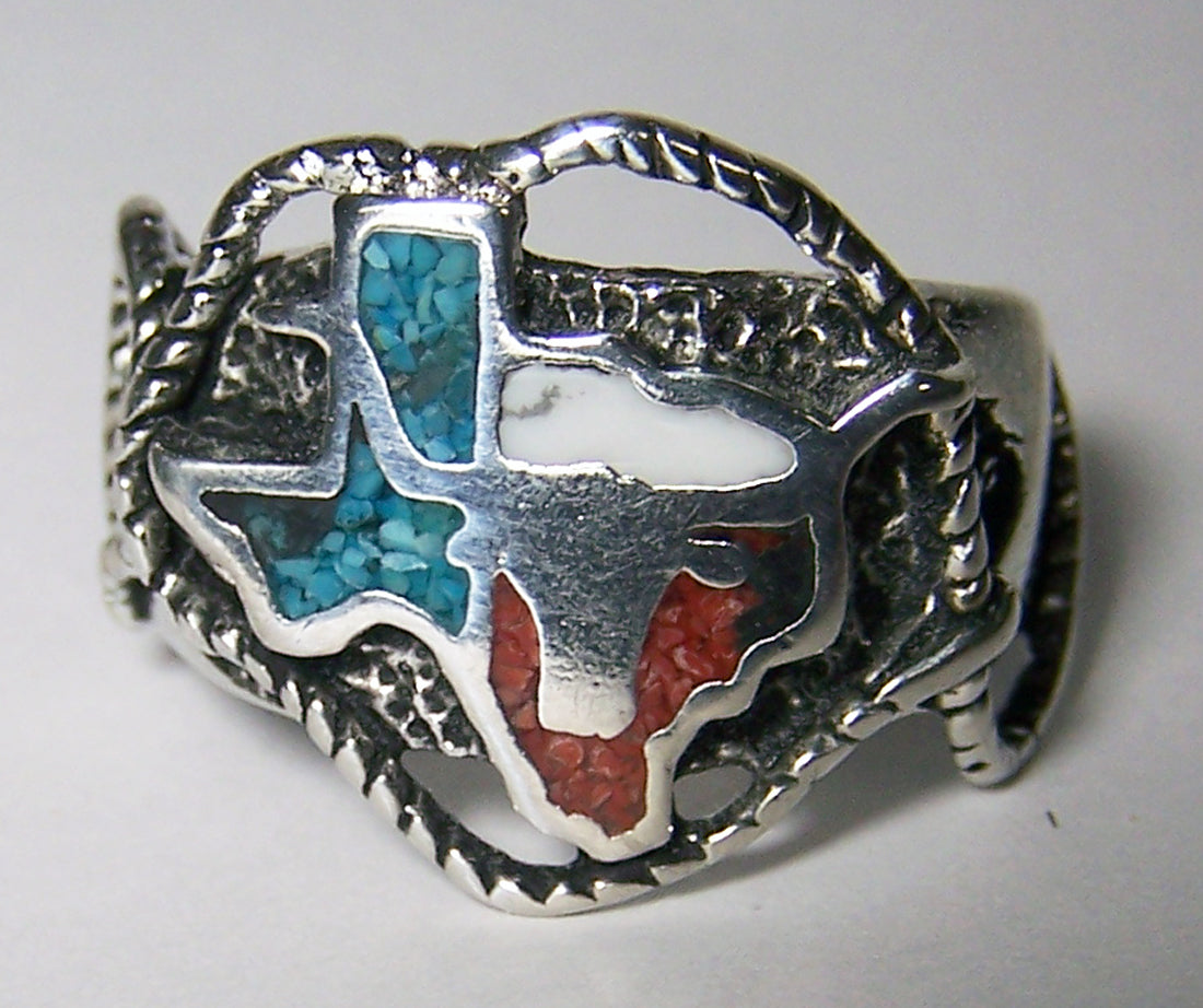 Wholesale STATE OF TEXAS W LONG HORN BULL SILVER DELUXE BIKER RING (Sold by the piece) *