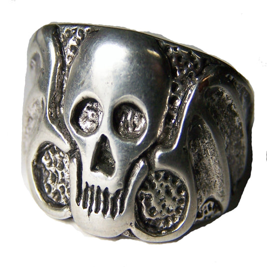 Wholesale Silver Plated Winged Skull Head Assorted Sizes Biker Ring (MOQ-6)
