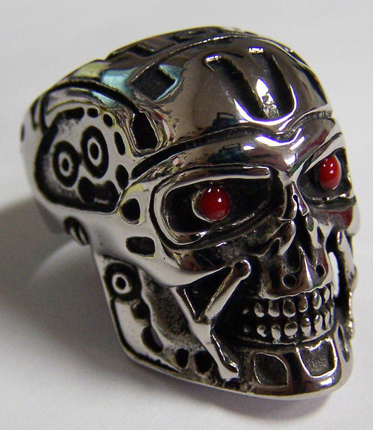 Wholesale ROBOT HEAD WITH RED EYES STAINLESS STEEL BIKER RING ( sold by the piece )