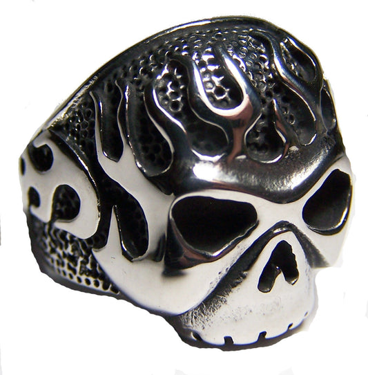 Wholesale FLAMING SKULL HEAD  STAINLESS STEEL BIKER RING ( sold by the piece )