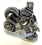 Wholesale DECORATED SKULL WITH RAM HORNS METAL BIKER RING