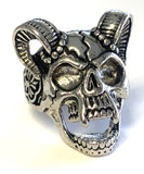 Wholesale DECORATED SKULL WITH RAM HORNS METAL BIKER RING