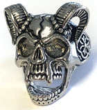 Wholesale DECORATED SKULL WITH RAM HORNS METAL BIKER RING