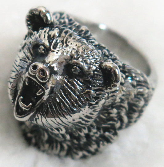 Wholesale WILD BEAR HEAD STAINLESS STEEL BIKER RING ( sold by the piece )