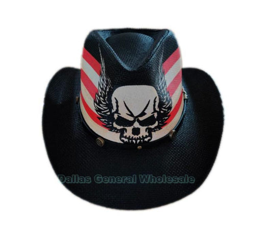 Bulk Buy Fashion Skull Cowboy Straw Hats Wholesale