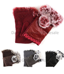 Bulk Buy Girls Leather Fur Half Mitten Gloves Wholesale