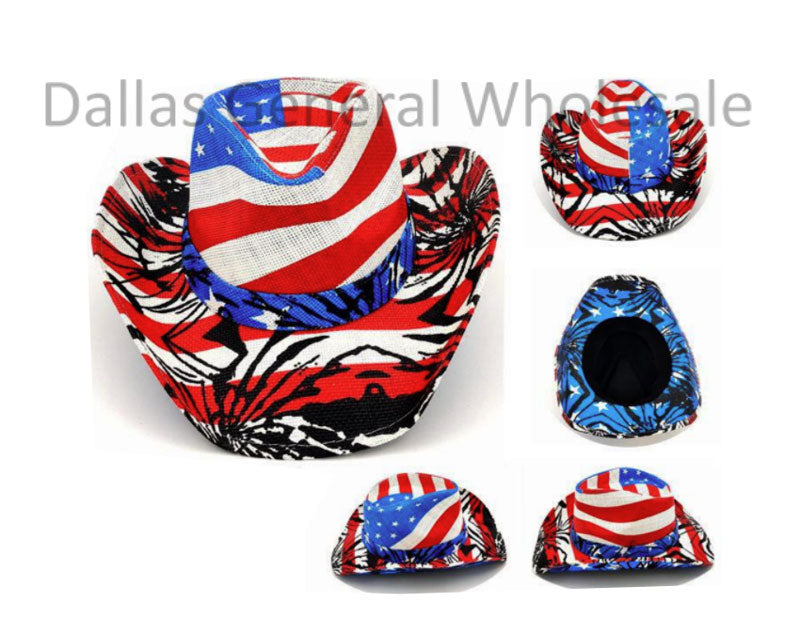 Abstract USA Flag Straw Cowboy Hats Wholesale MOQ 6