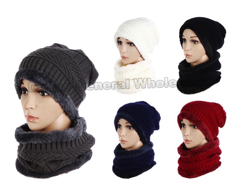 Unisex Fur Lining Beanie & Scarf Set Wholesale