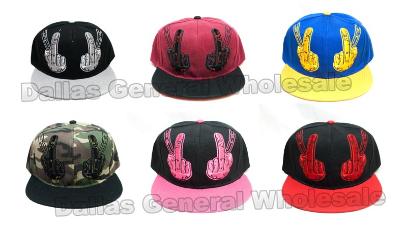 Bulk Buy Peace Sign Snap Back Flat Bill Caps Wholesale