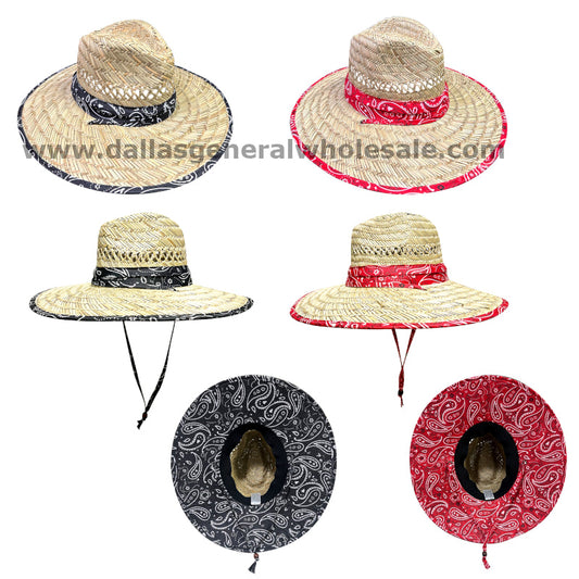 Bulk Buy Unisex Double Fabric Paisley Straw Hats Wholesale