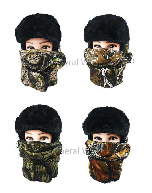 Bulk Buy Camouflage Fur Bomber Hats with Mask Wholesale