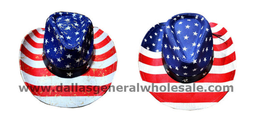 Bulk Buy Adults USA Flag Cowboy Straw Hats Wholesale