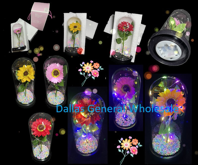 Bulk Buy Enchanted Light Up Sunflower in Glass Display Wholesale