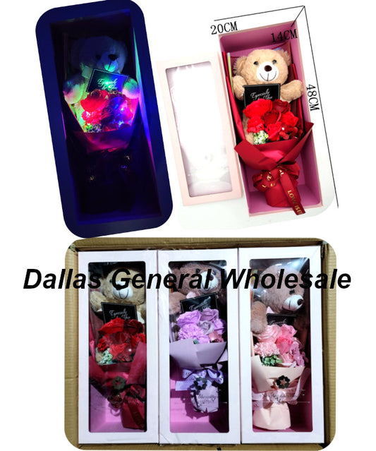 Bulk Buy Lite Up Bear & Rose Bouquets Gift Set Wholesale