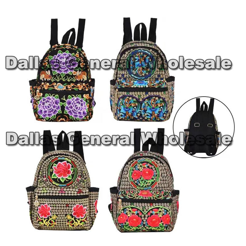 Embroidered Floral Backpacks Wholesale MOQ 12