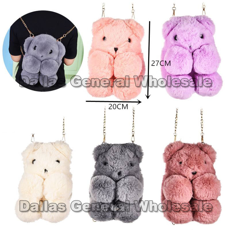 Girls Fluffy Bear Backpacks Wholesale