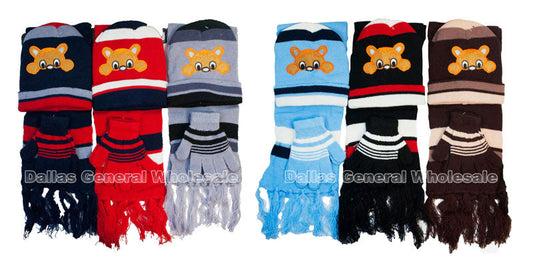 Little Peeking Bear Boys Beanie Gloves Scarf Set Wholesale