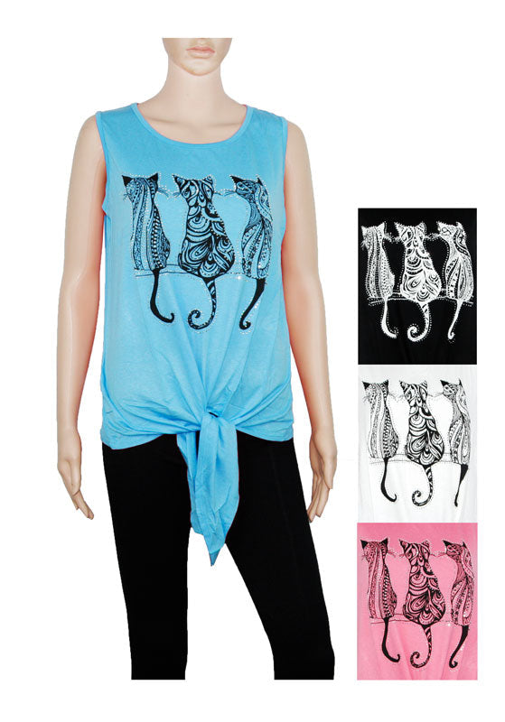 Bulk Buy Cats Design Sleeveless Blouses Wholesale