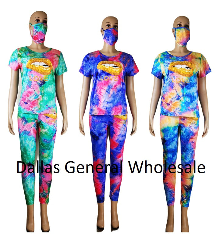 3PC Tie Dye Mask, Tshirt & Legging Set Wholesale