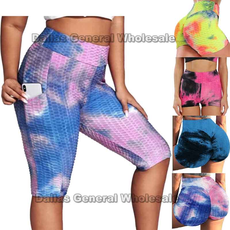 Bulk Buy Waffle Tye Dye Capris W/ Pockets Wholesale