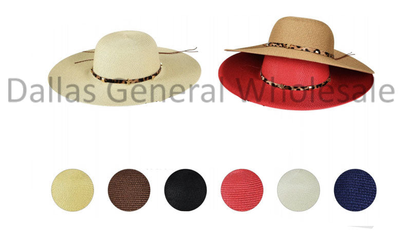 Ladies Cheetah Floppy Straw Hats Wholesale