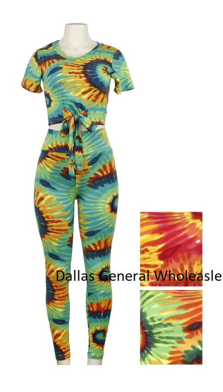 Bulk Buy Ladies Casual Tie Dye Crop Top w/ Matching Leggings Wholesale