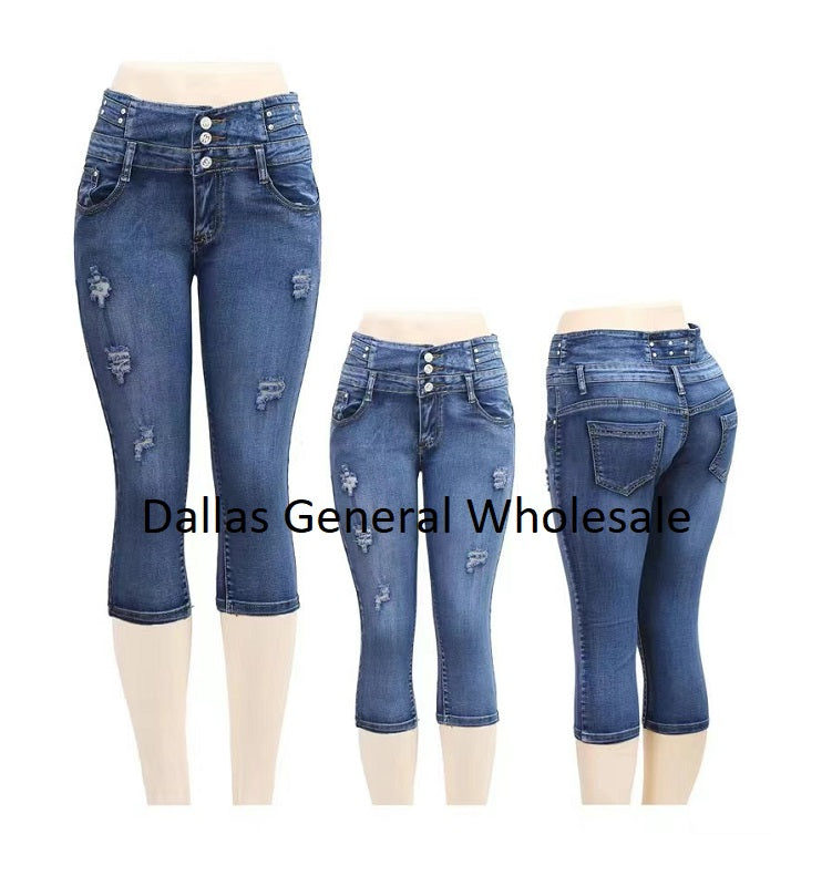 Bulk Buy Casual High Waist Denim Capri Jeans Wholesale