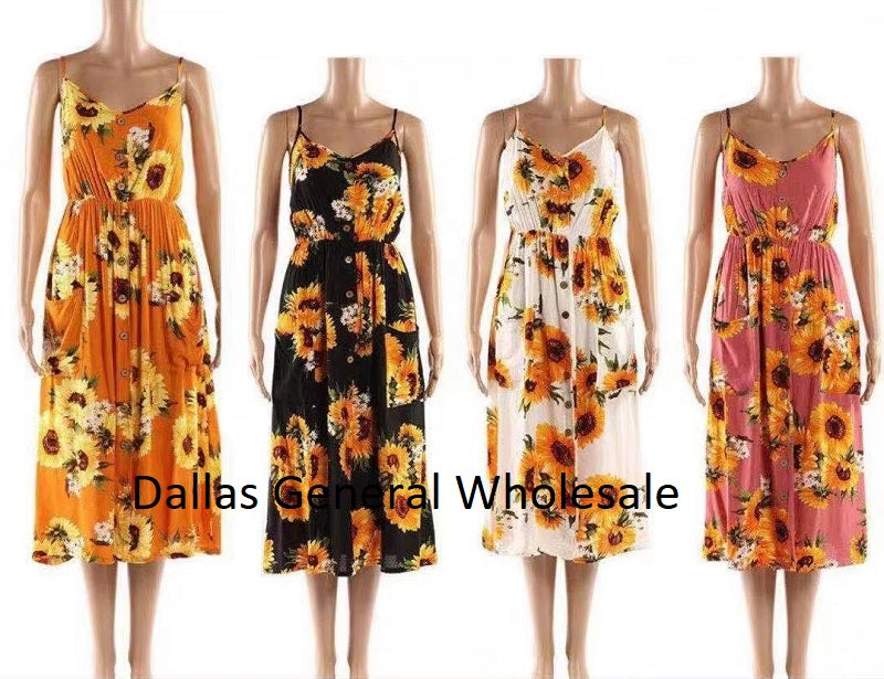 Missy Fashion Sunflower Sun Dresses Wholesale