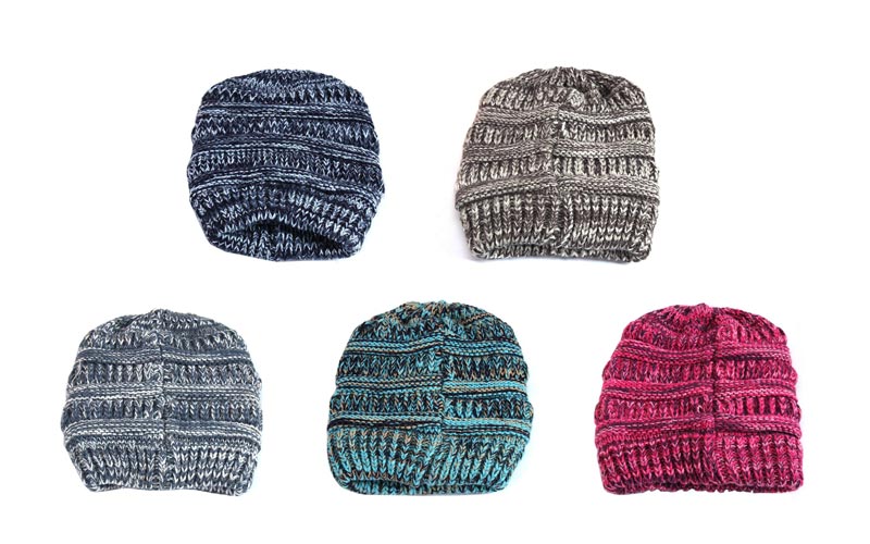 Thermal Messy Bun Hole Beanie Hats Wholesale