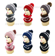 Ladies Fur Lining Beanie Hat with Circle Scarf Set Wholesale