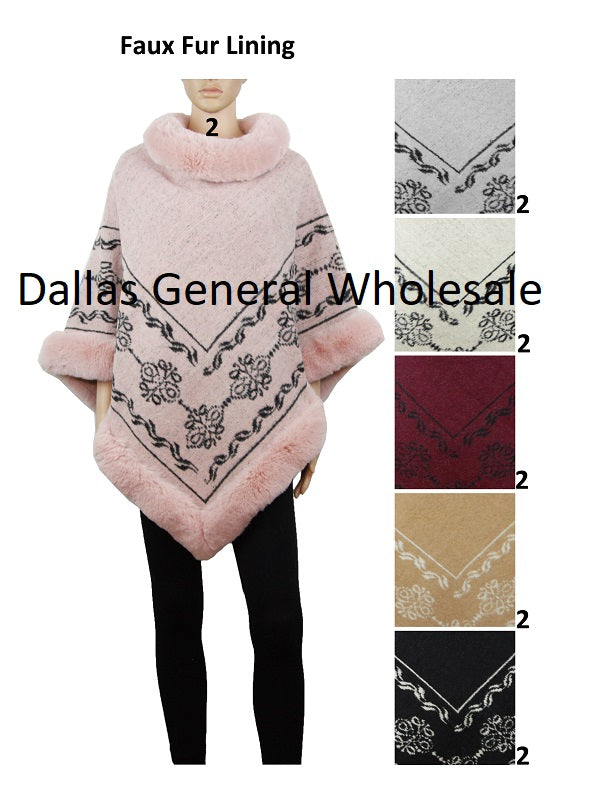 Bulk Buy Women Trendy Floral Fuzzy Sweater Ponchos Wholesale