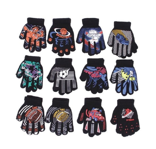 Boys Printed Winter Gloves Wholesale MOQ 12