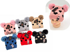 Little Girls Fur Lining Pom Pom Beanie Hats Wholesale