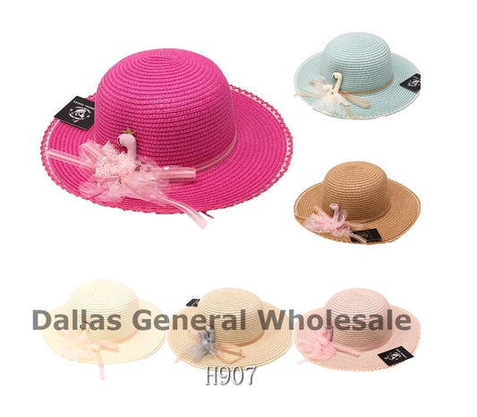 Bulk Buy Little Girls Summer Swan Straw Hats Wholesale