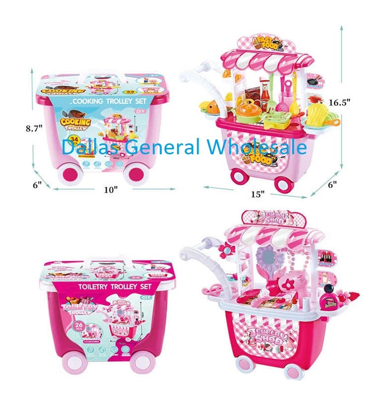 Bulk Buy 34 PC Toy Chef and Beauty Trolley Stand Wholesale