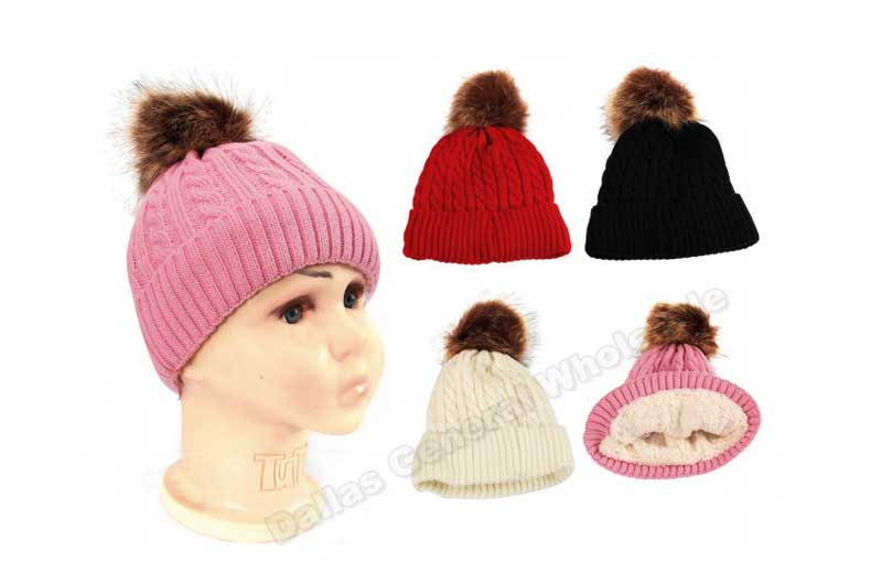 Little Girls Insulated Pom Pom Beanies Wholesale