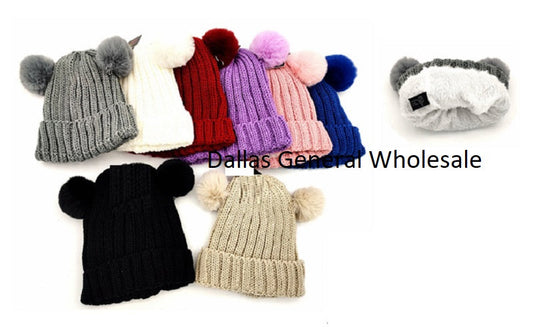 Bulk Buy Little Girls Thermal 2 Pom Pom Beanie Hats Wholesale