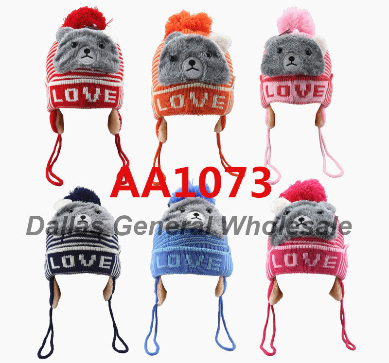 Bulk Buy Kids Bear Toboggan Beanie Hats Wholesale