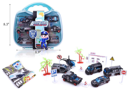 Bulk Buy 16 PC Toy Metal Friction Police Cars Play Set Wholesale