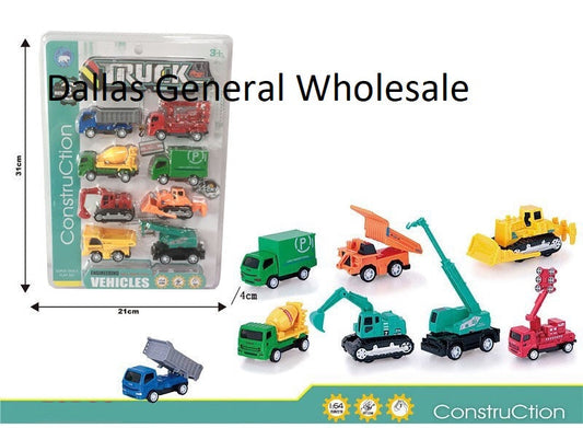 8PC Toy Friction Construction Trucks Wholesale MOQ 12