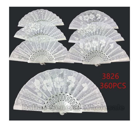 All White Laced Embroidery Hand Fans Wholesale MOQ 12