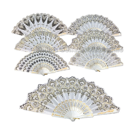 All White Laced Embroidery Folding Fans Wholesale MOQ 12