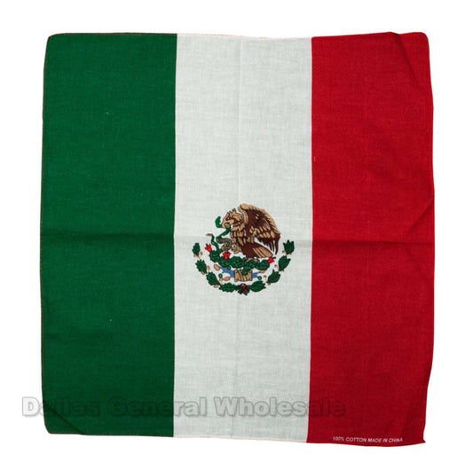 Mexico Flag Printed Cotton Bandanas (Sold By The Dozen)